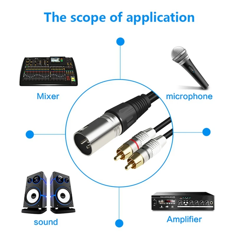 Kabel audio RCA 2RCA męski na XLR 3-pinowy męski wzmacniacz armaty Wtyczka miksująca Kabel AV XLR na podwójny kabel RCA