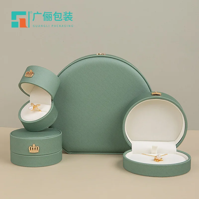 Advanced PU Leather Semi-Circular Crown Ring Pendant Proposal And Confession Storage Box, Jewelry Set Box