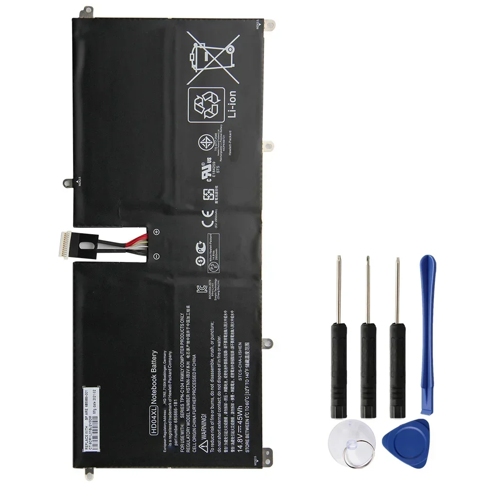 Replacement Battery HD04XL For HP Envy Spectre XT HSTNN-IB3V 13-2120tu TPN-C104 13-2095ca 685989-001 Spare Batteries With Tool