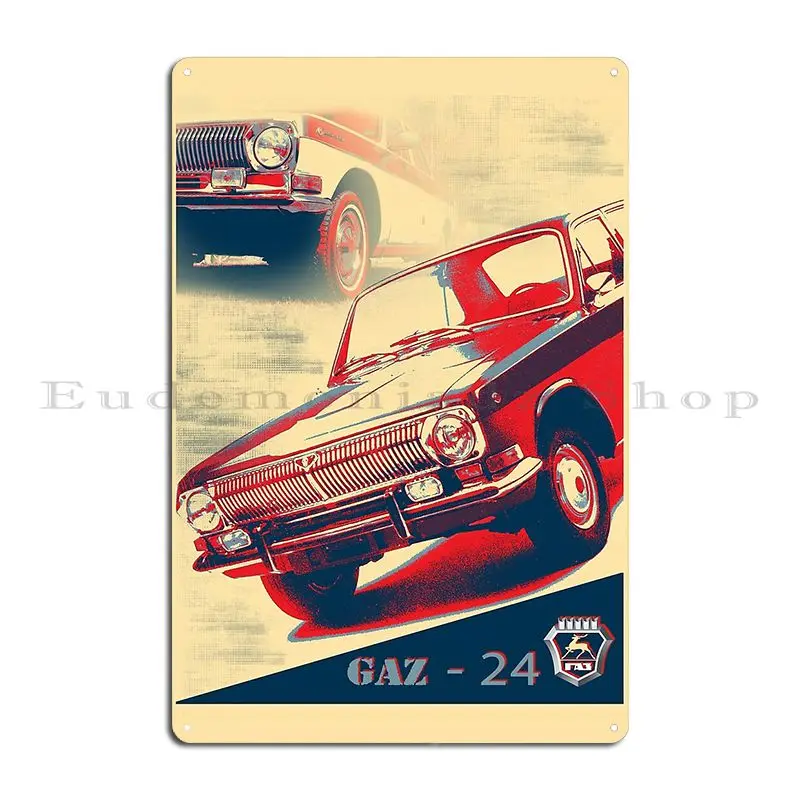 Volga Russian Classic Car Gaz 24 Metal Plaque Cinema Living Room Customize Garage Painting Tin Sign Poster