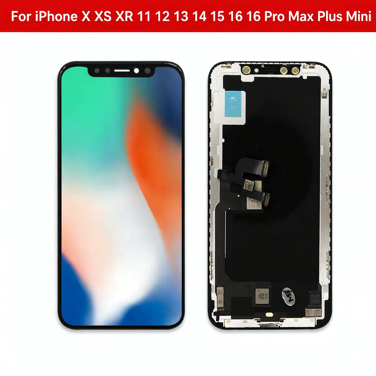LCD Display Touch Screen Digitizer Assembly Replacement for iPhone 11 12 13 14 15 16 Pro Max Plus Mini, 100% Tested, No Dead Pix