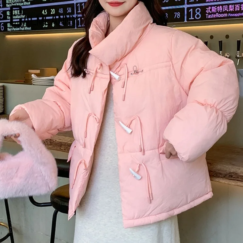 2024 Autumn Winter New Cotton Jacket Women Korean Cotton-Padded Thick Warm Outwear ox horn buckle Short Coat Casual Ladies Top