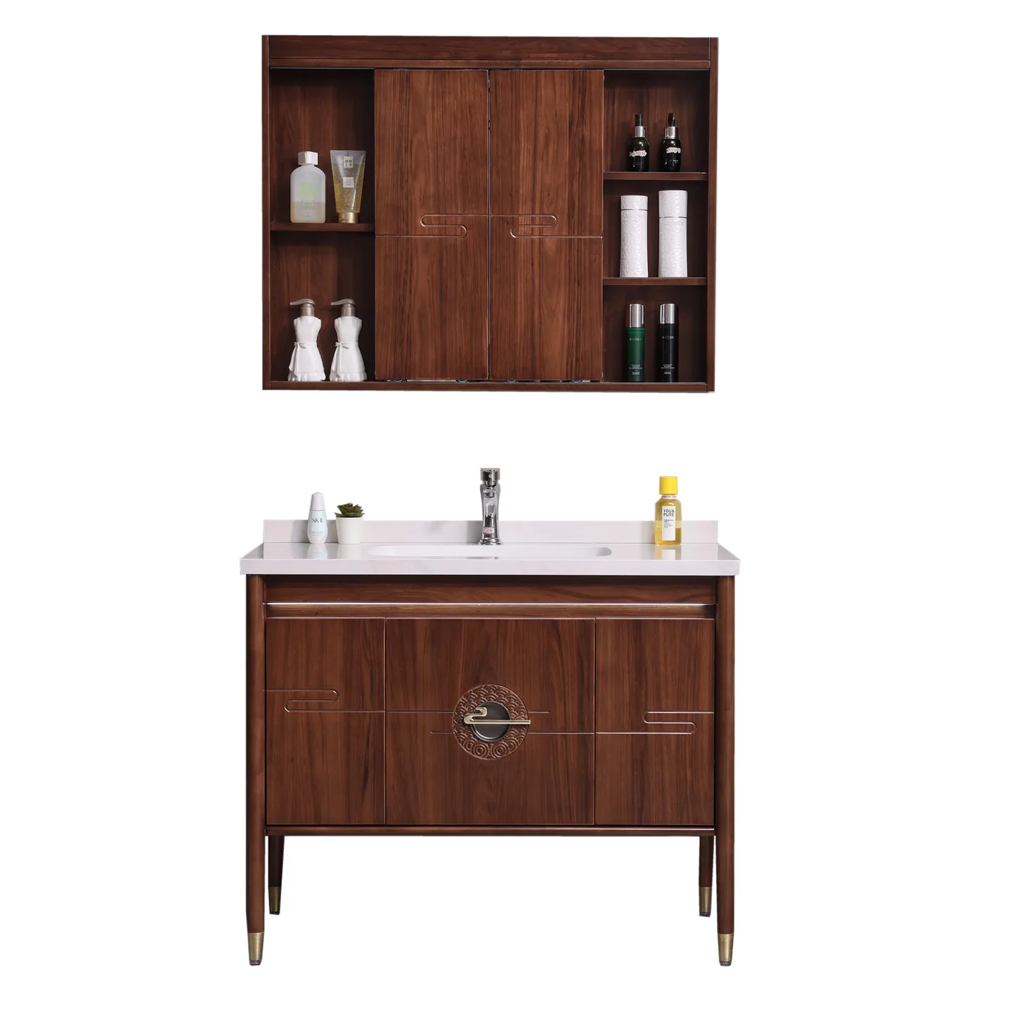 

bathroom cabinet combination, ebony solid wood hand and face washing table, ceramic integrated basin.