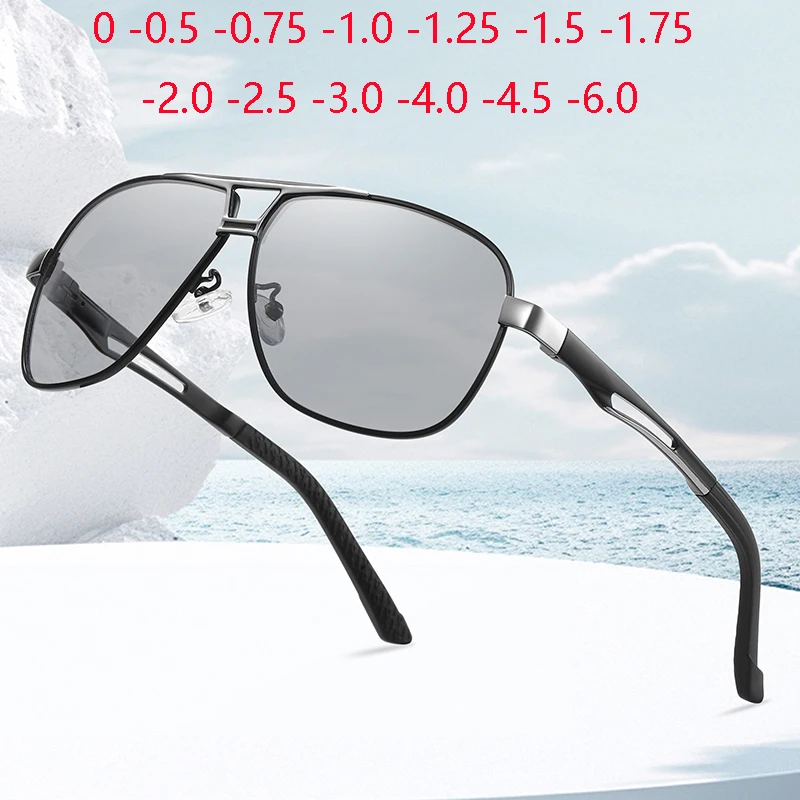 

Double Beams Frame Square Nearsighted Sunglasses For Men Anti-Glare Driving Fishing Prescription Eyeglasses 0 -0.5 -0.75 To -6.0