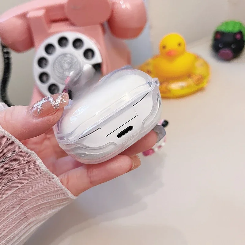 Étui en silicone transparent pour écouteurs Samsung Galaxy Buds Live, Buds2 Pro, porte-clés fleur mignon