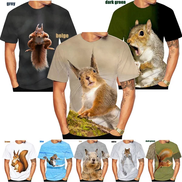 New 3d Printing Squirrel T Shirts Animal Funny Squirrel 3d T-shirt Unisex Summer Fashion Animal Squirrel Printing Tshirt