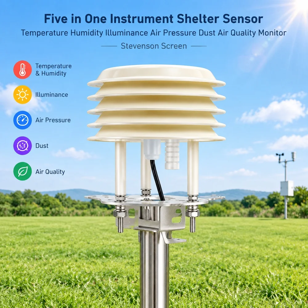 Five in One Instrument Shelter Sensor Temperature Humidity Illuminance Air Pressure Dust Air Quality Monitor Stevenson Screen