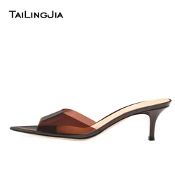 PVC Clear Open Toe Designer Kitten Heels For Ladies Mules Shoes Slippers Transparency