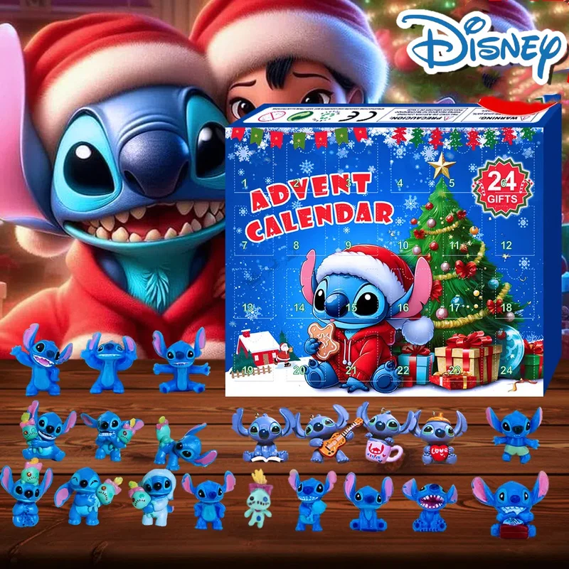 Blind Box 24pcs Disney Lilo & Stitch Christmas Advent Calenda Figures Toys Halloween Calendar Box Model Doll Kids Gifts