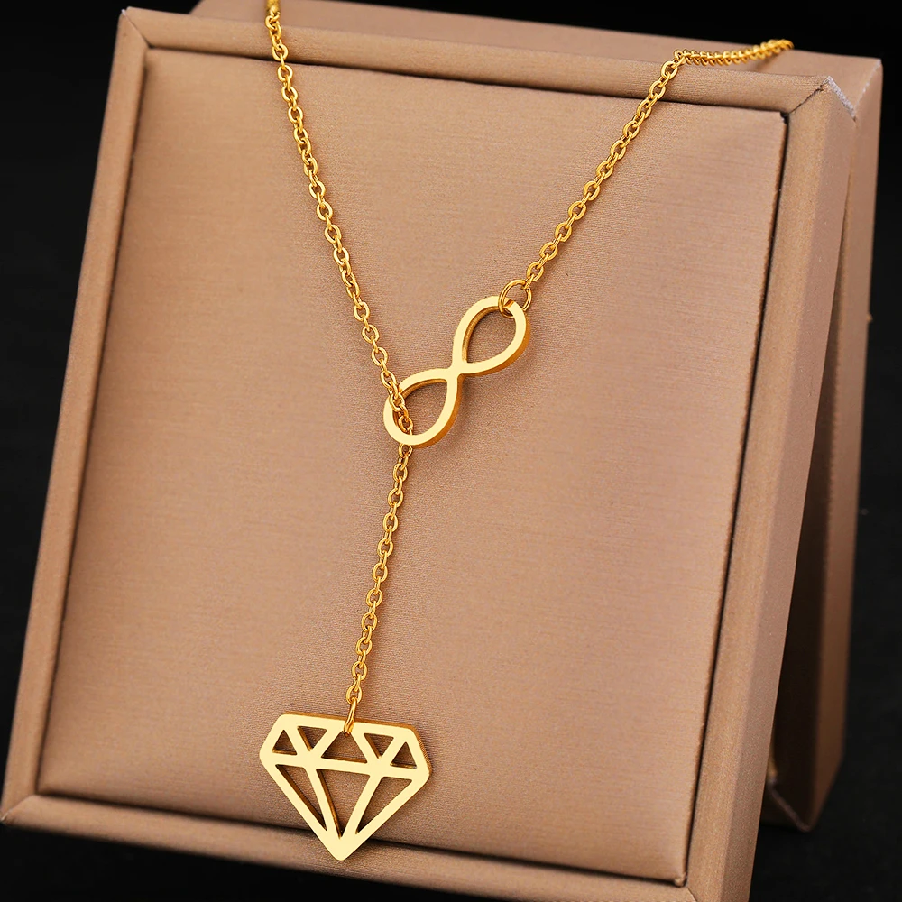 Stainless Steel Necklaces New Infinity Symbol Gold Color Hip Hop Goth Fashion Necklace For Women Jewelry Party Fine Gifts