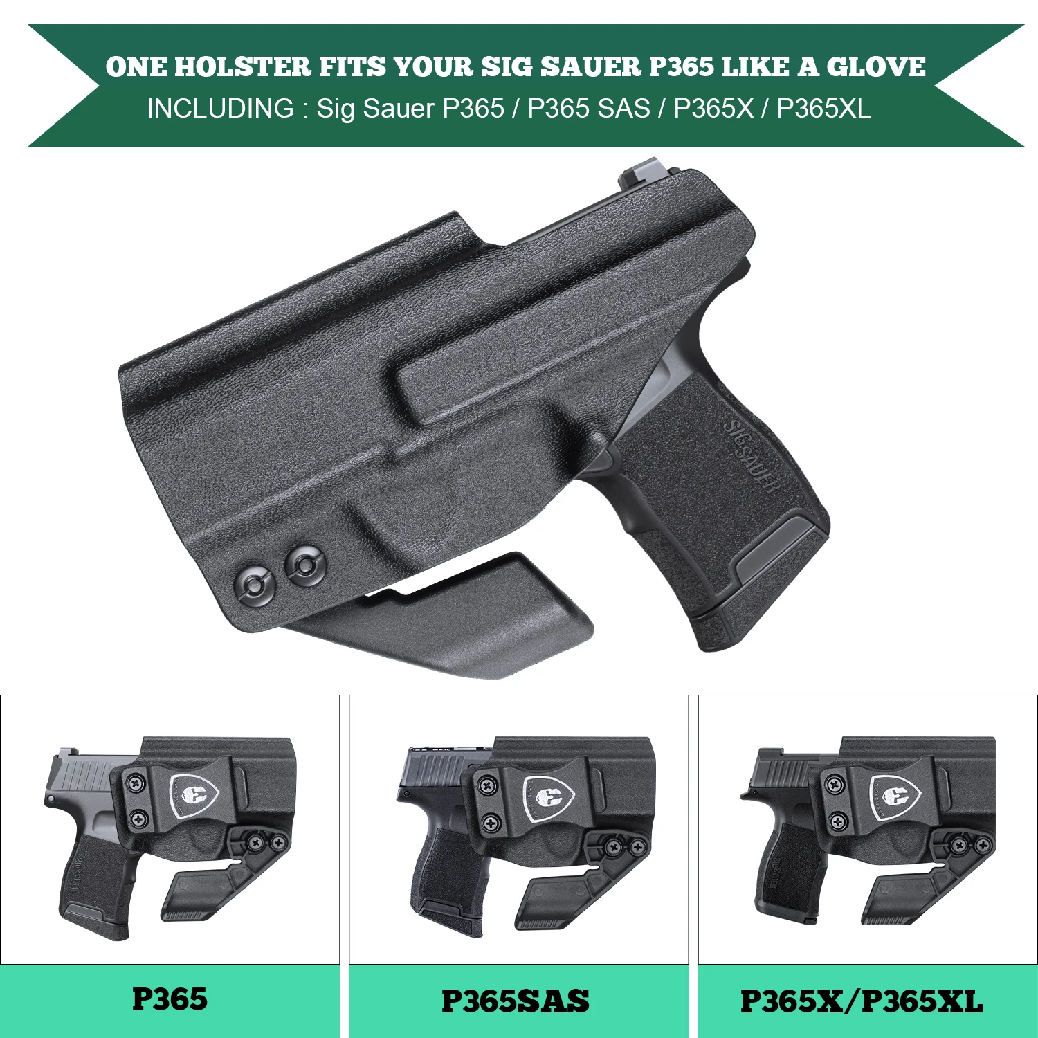 Coldre WARRIORLAND IWB Kydex para Sig Sauer P365 / P365 SAS / P365X, pistola de 9 mm com corte óptico, com garra para mão direita