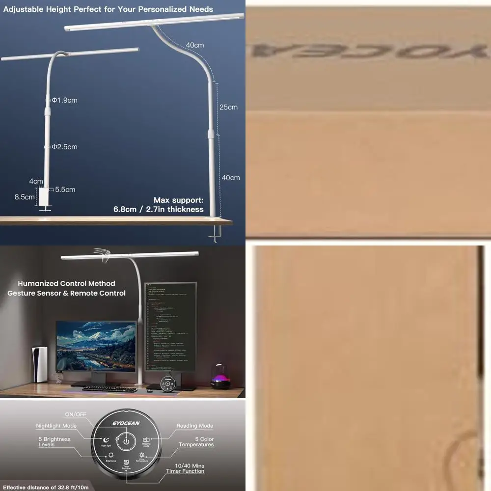 

Adjustable 31.5 Home Office Desk Lamp with 24W Brightness, Gesture Control, Remote, and Monitor Light Bar