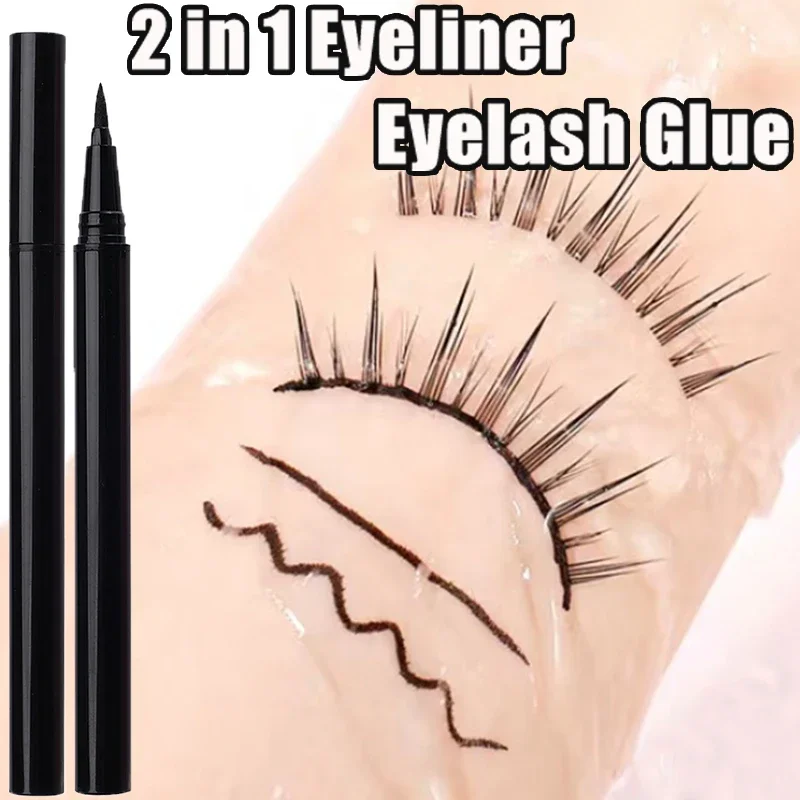 Waterproof 2 in 1 Self Adhesive Lashes Eyeliner Pen Glue-free Magnetic-free Lasting Quick Dry No Bloom Eyelashes Aid Makeup Tool