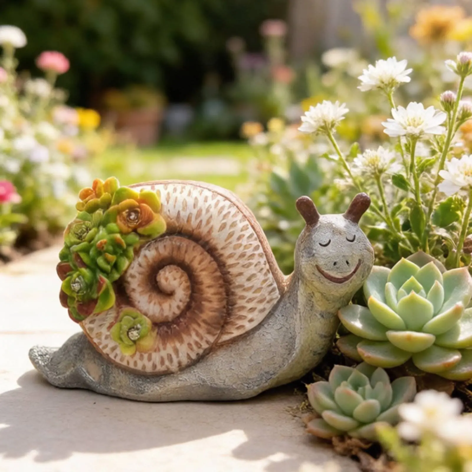 Cartoon Snail Decor Waterproof Cute Snail Statue Outdoor Safe Automatic Night Lighting for Lawn, Patio