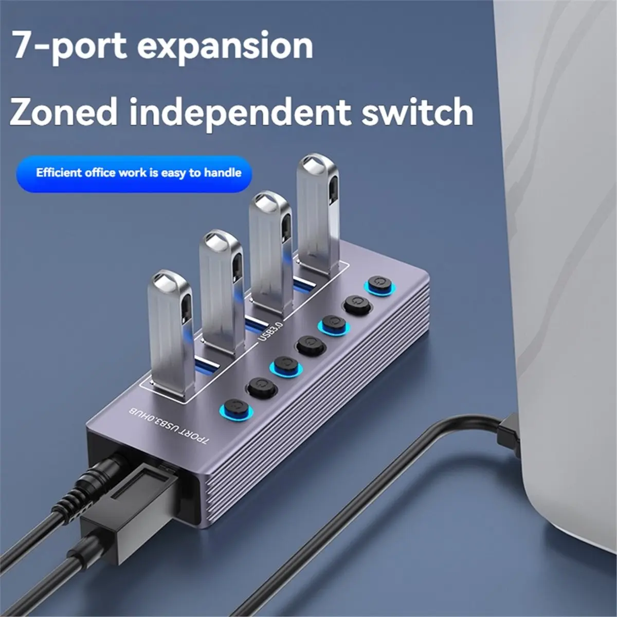 N86R USB Hub USB 3.0 5Gbps Splitter with Individual OFF/on Switch LED Indicator for Computer USB Ports Extender 7 Ports
