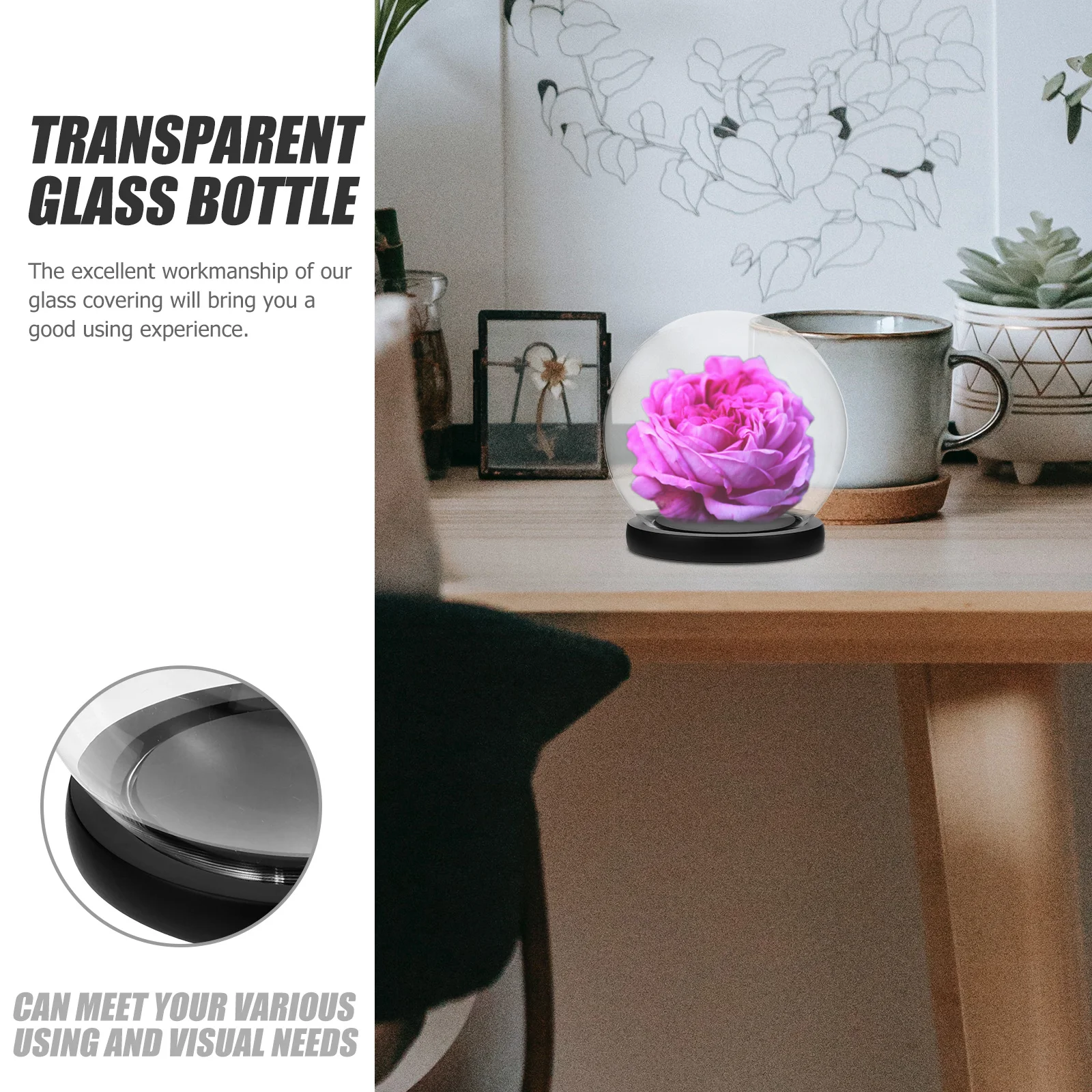 

Eternal Flower Glass Dome with Base Clear Preserved Flower Cover Display Case for Decoration Glass Dome Display Case