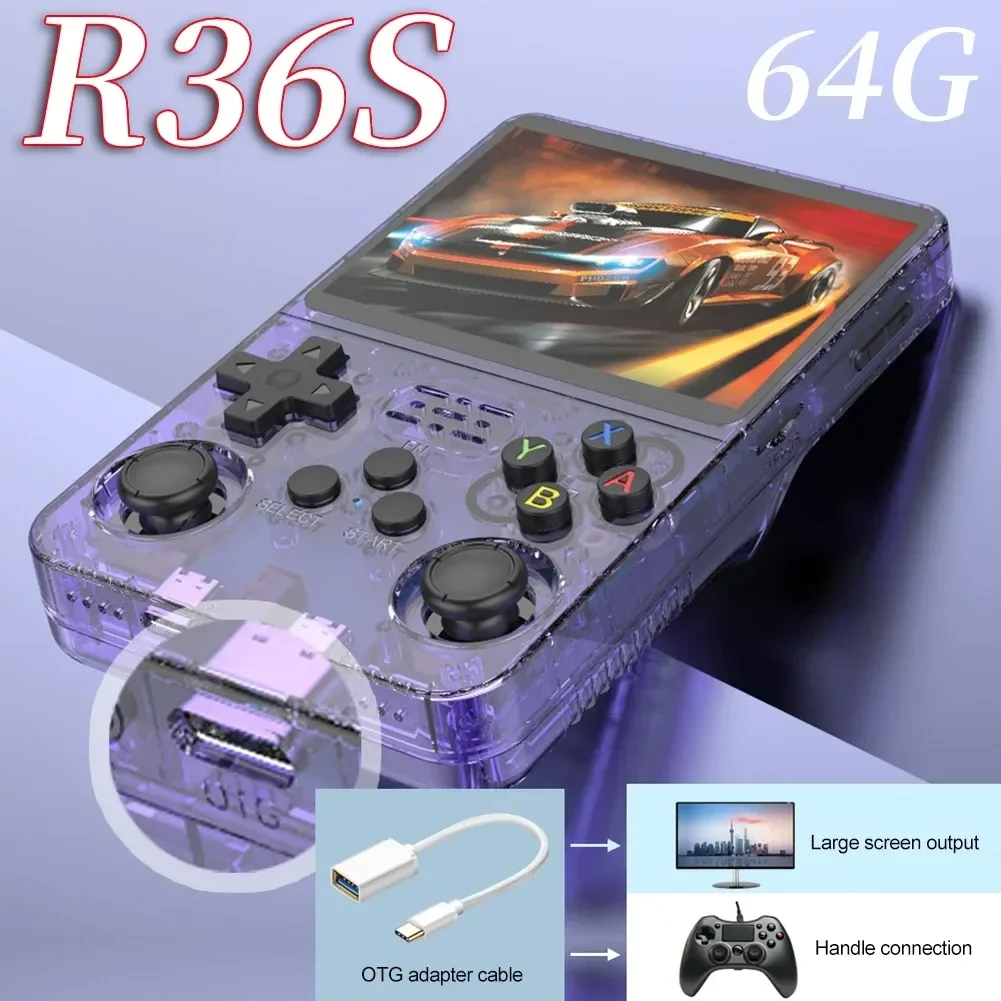 

R36S Retro Handheld Game Console 3.5 Inch IPS Screen Open Source Linux System 64G 15000+ Games Portable Pocket Video Player R35s