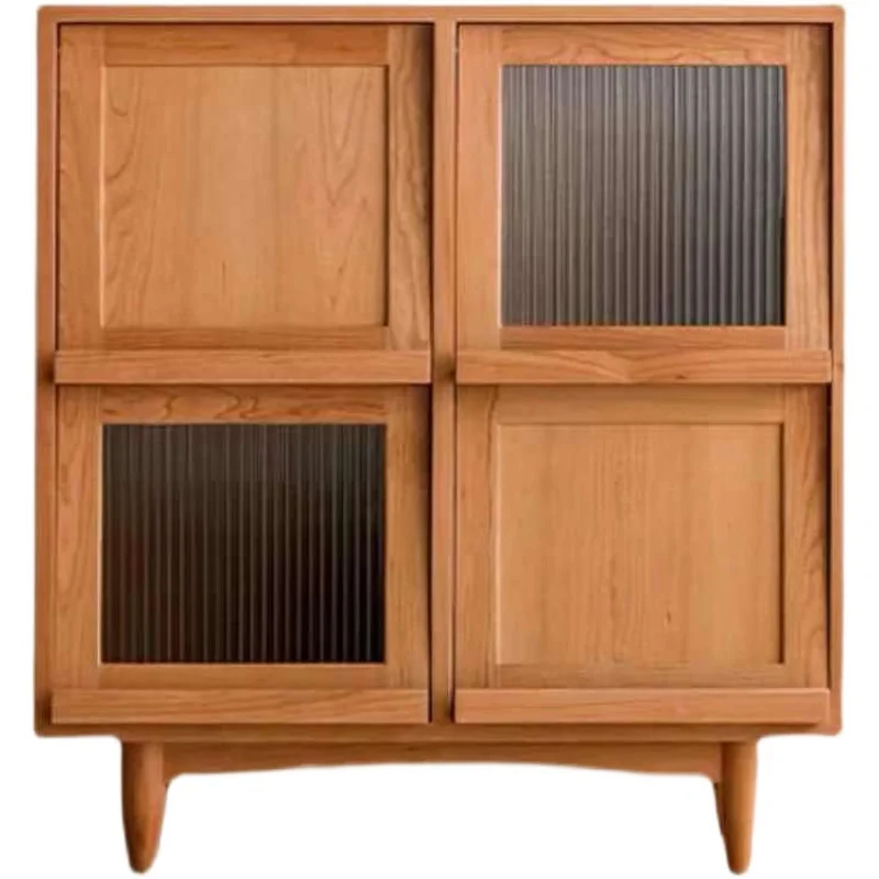 Japanese-style rattan bookcase Nordic solid wood magazine cabinet Sofa storage cabinet Living room Changhong glass storage