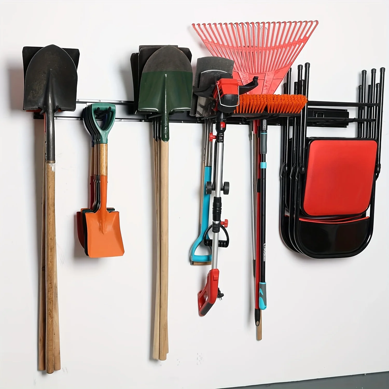 Garage Storage, Garage Organization, Wall Mount Garden Tool Organizer, Max 250 Lbs Adjustable Metal Hooks, Yard Shed Rack, Tool Holder For Hanging Rake Broom Mop Snowboard, Father Gift - view 2