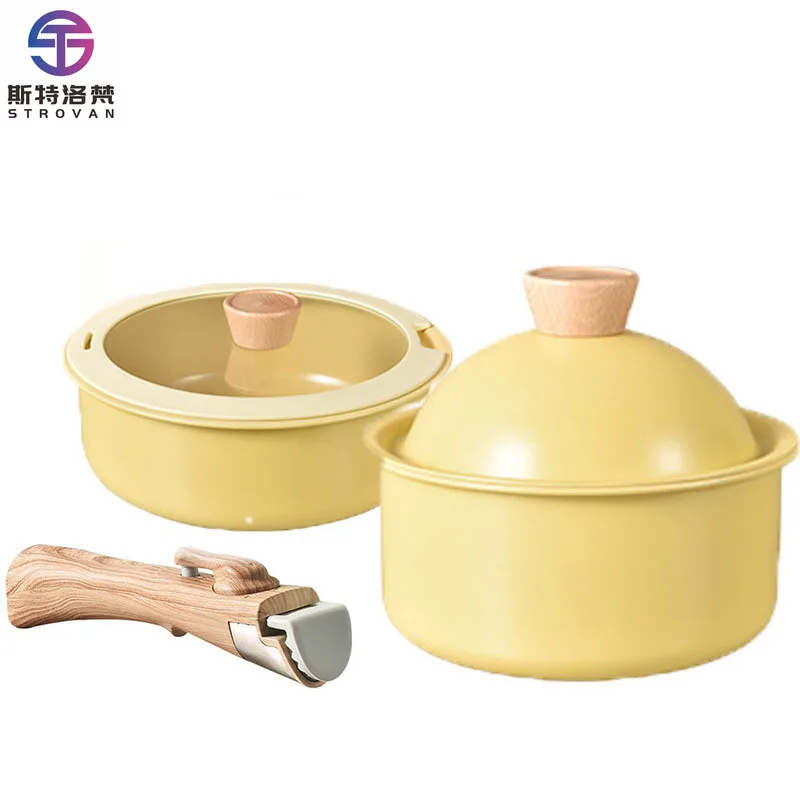 

Nordic Style Simplicity Aluminum Non-stick Pot Set with Detachable Handle 7 Pieces Saucepan and Milk Pot for Cooking Utensils
