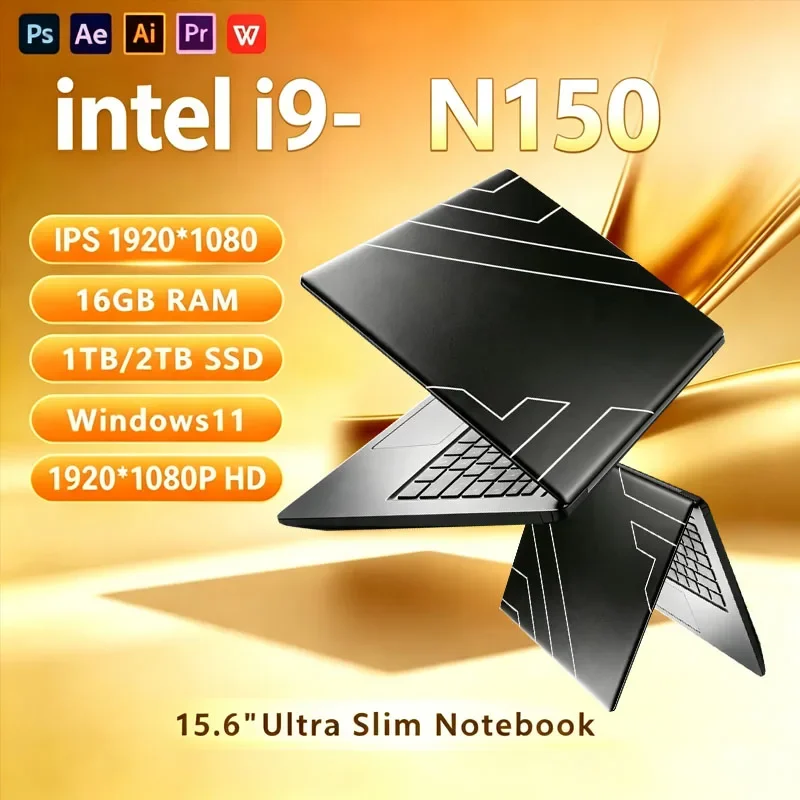 15.6 Windows 11 Laptops Intel Core N150 16GB RAM 1TB SSD Gaming Laptop Backlit Keyboard PC Fingerprint UnIock Computer