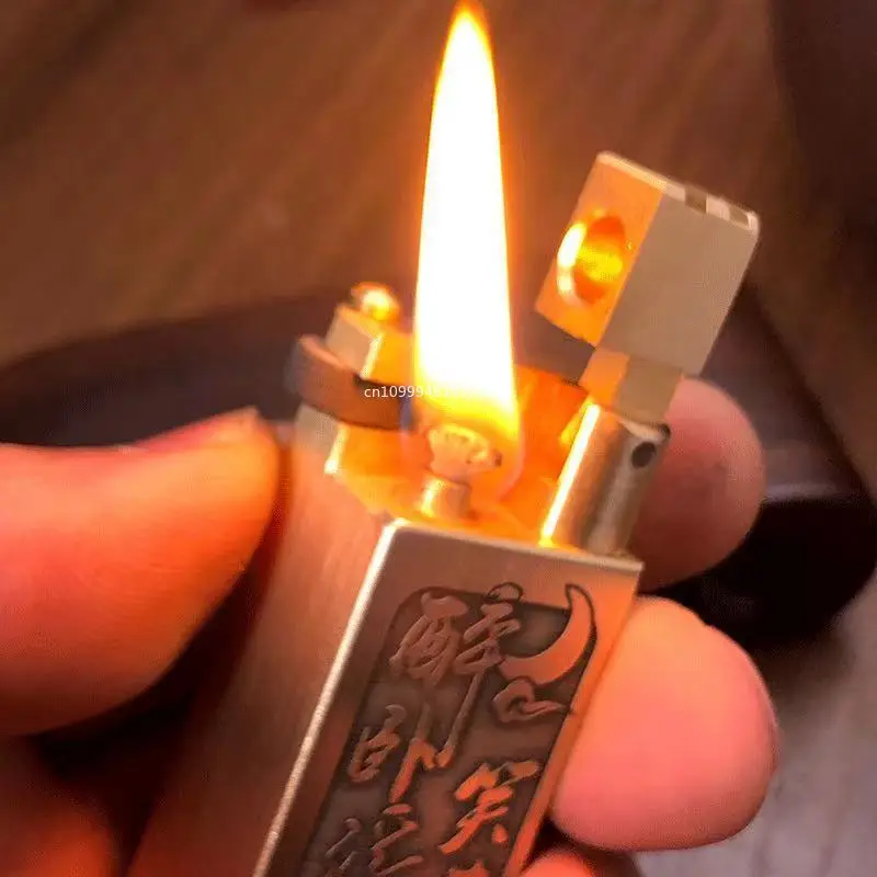 

Brass Handmade Kerosiene Lighter Vintage Retro Domestic Creative Portable Trend Personality Classic Lettering Gift for Men