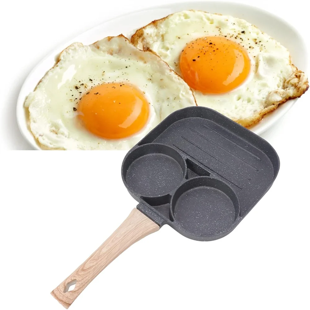 Sartén para huevos de desayuno 3 en 1, sartén antiadherente para parrilla con divisor, sartén para tortilla de 3 secciones, sartén seccionada dividida todo en uno Su
