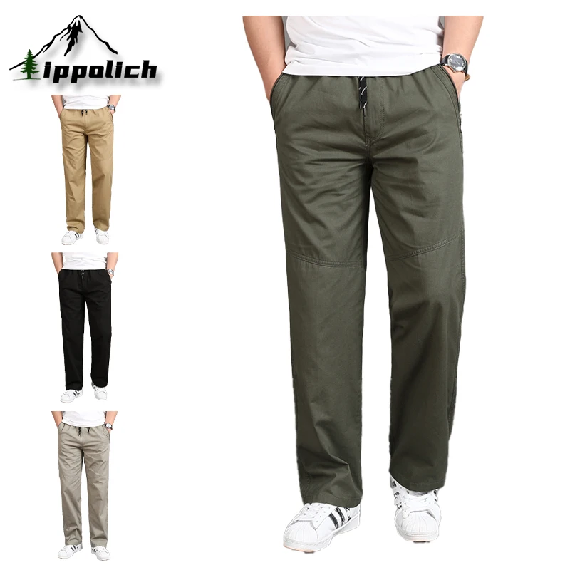 

IPPOLICH Men's Pants Men's Oversized Casual Pants Mid Aged Working Trousers Drawstring Cotton Baggy Pants Men's Casual Pants