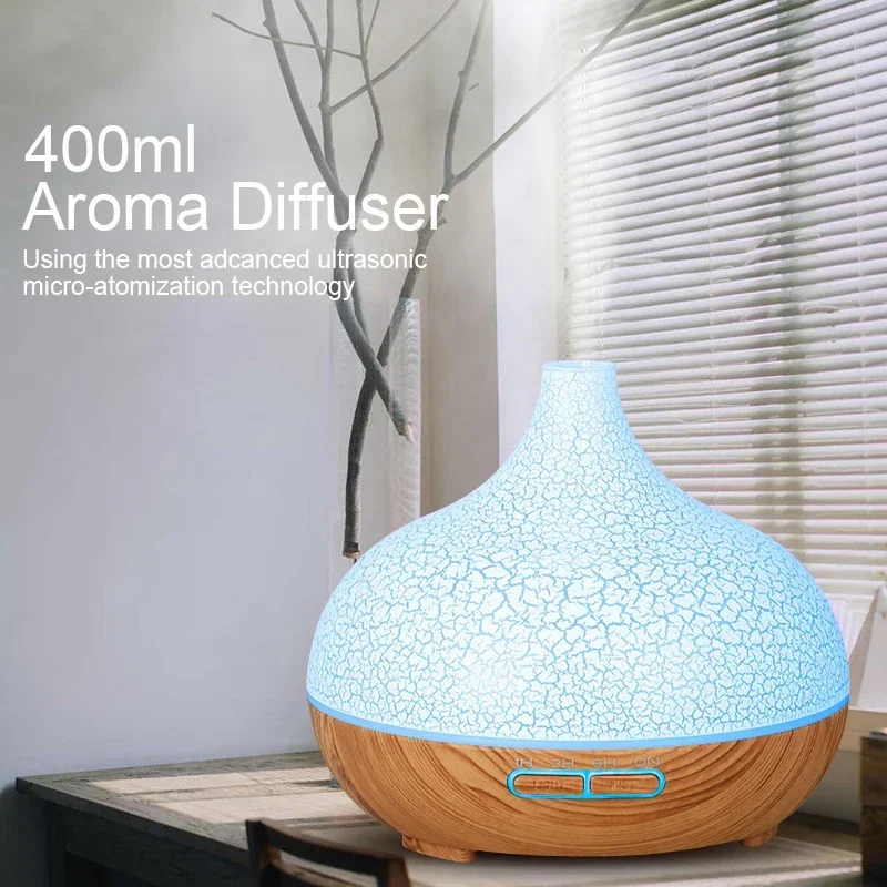 

400ML air humidifier Home aroma diffuser oil aromatherapy ultrasonic Wood grain humidifier mist maker 7 led color light