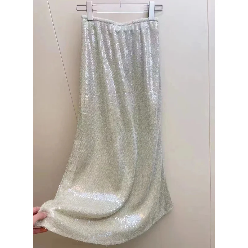 Pink Sequin Midi Skirt Women Summer New Design Sense Petite Skirt