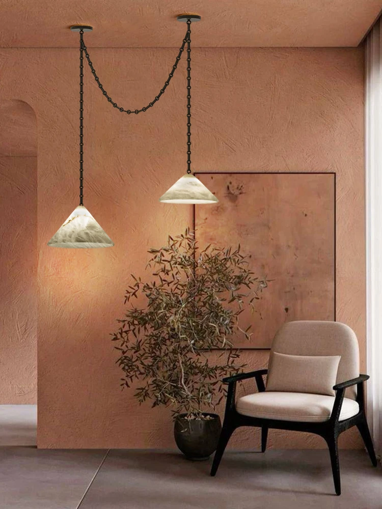 

2025 модный домашний декор, мраморная художественная железная цепочка, люстра, подвесной светильник, блеск, алебастр, подвесной светильник, лампа для гостиной