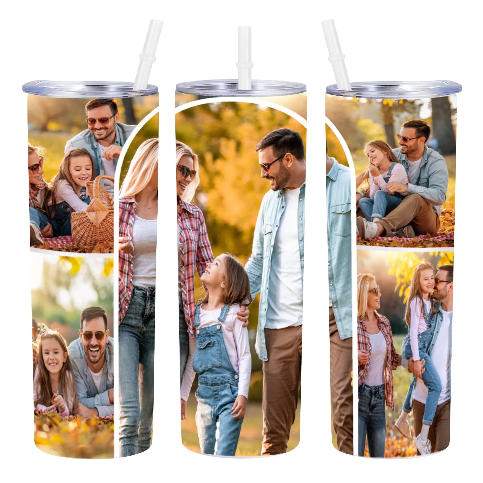 Custom Family 5 Photos Collage Tumbler with Lid and Straw Personalized Travel Camping Cup for Women Men Coffee Mug Water Bottle