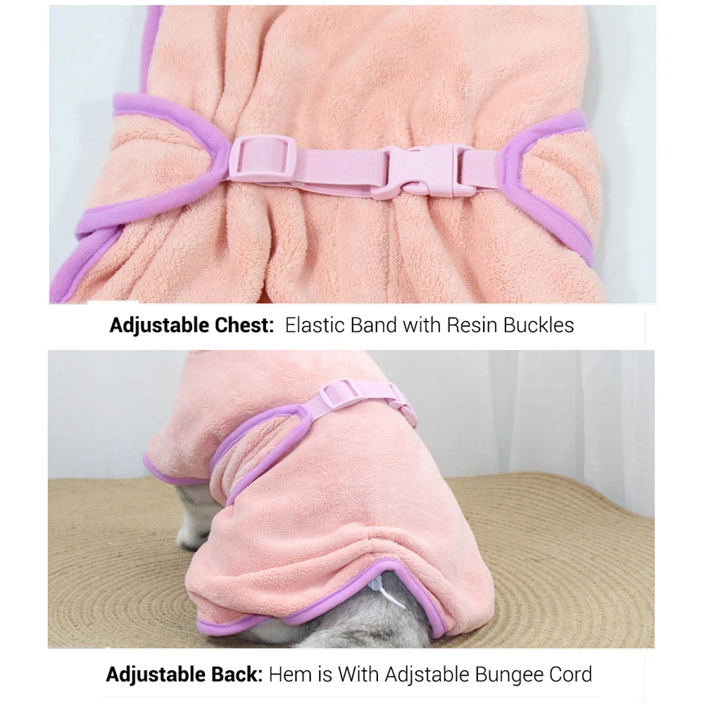 Bathrobe for Dogs Super Absorbent Fast Drying Hooded Cute Pet Bathrobe Towel for Cats Dogs Adjustable Microfiber Coat Corgi Pugs