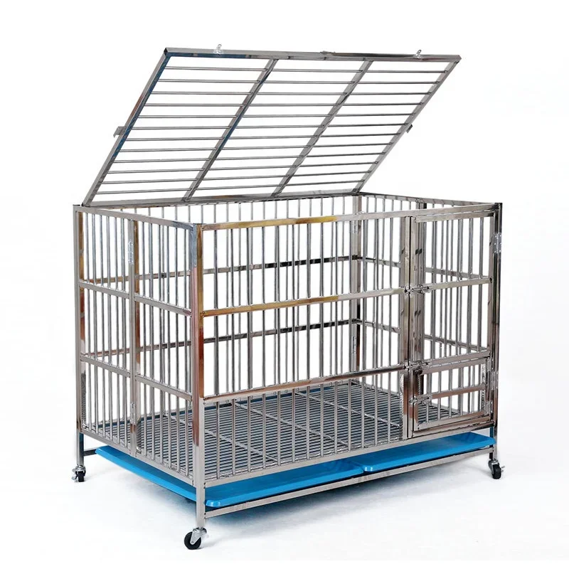 Stainless Steel Dog Crate Pet Cage Foldable Dog Cage with Plastic Trays