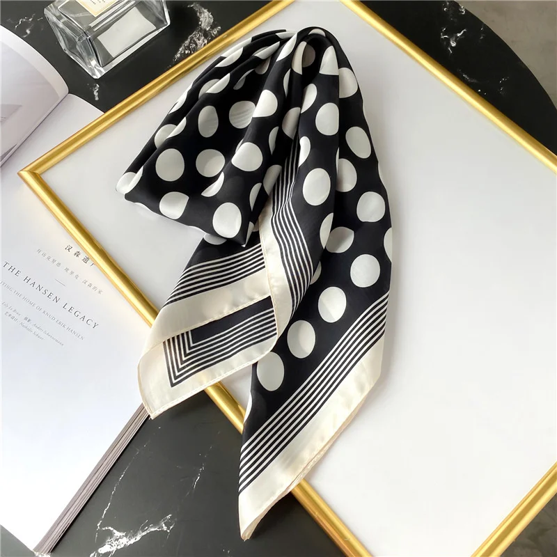 Luxury Brand Silk Satin Head Scarf For Women Fashion Dot Kerchief Neck Scarfs 70cm Square Shawls and Wrpas Scarves For Ladies