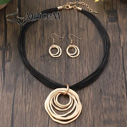 MeiceM Jewelry Set Zinc Alloy Geometric Circular Hollow Design Necklace And Earrings Temperament All Match Jewelry Set For Women