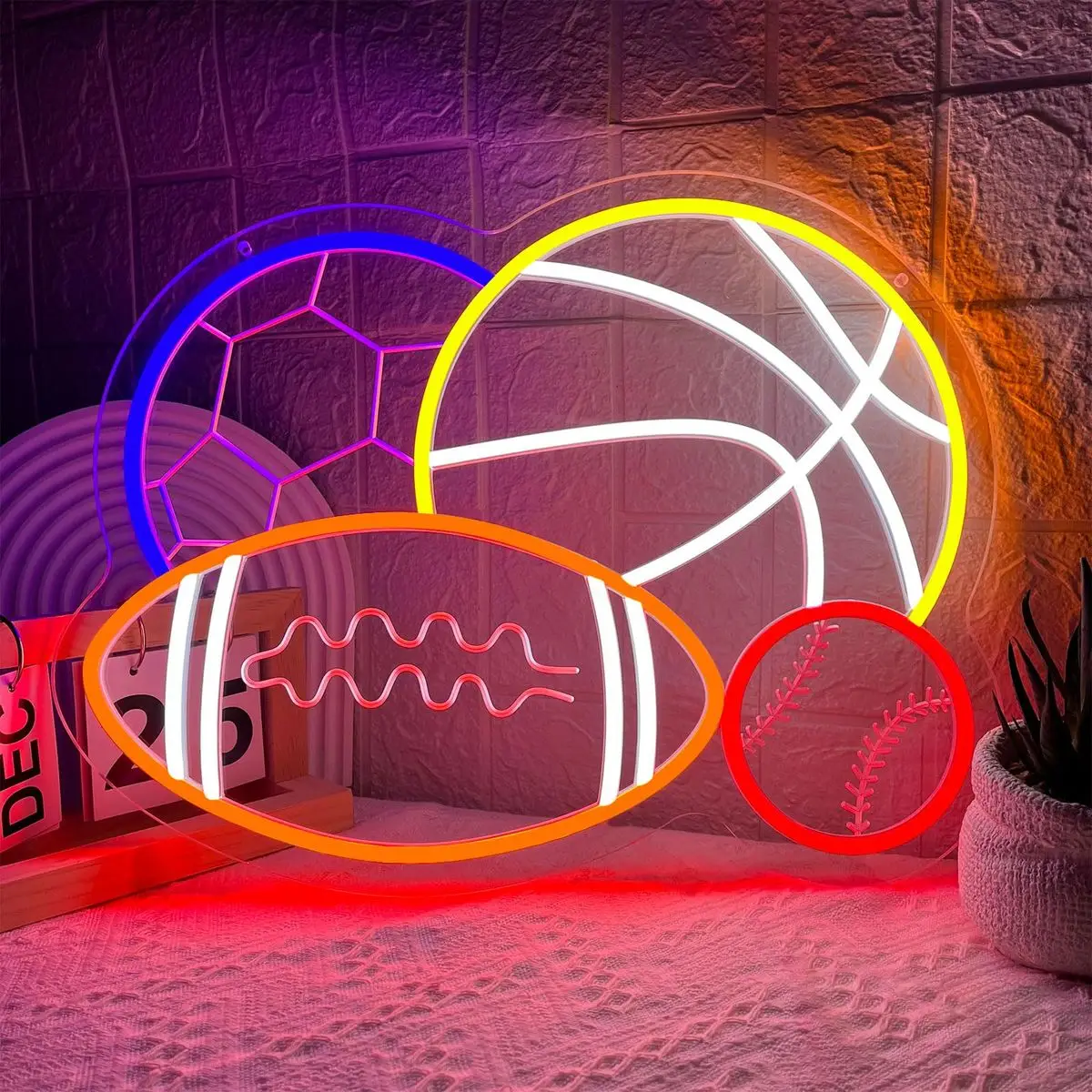 Sport Neon Sign Soccer Basketball Baseball Football Neon Light Wall Decor Sports Themed Neon LED Sign for Boy's Bedroom Playroom
