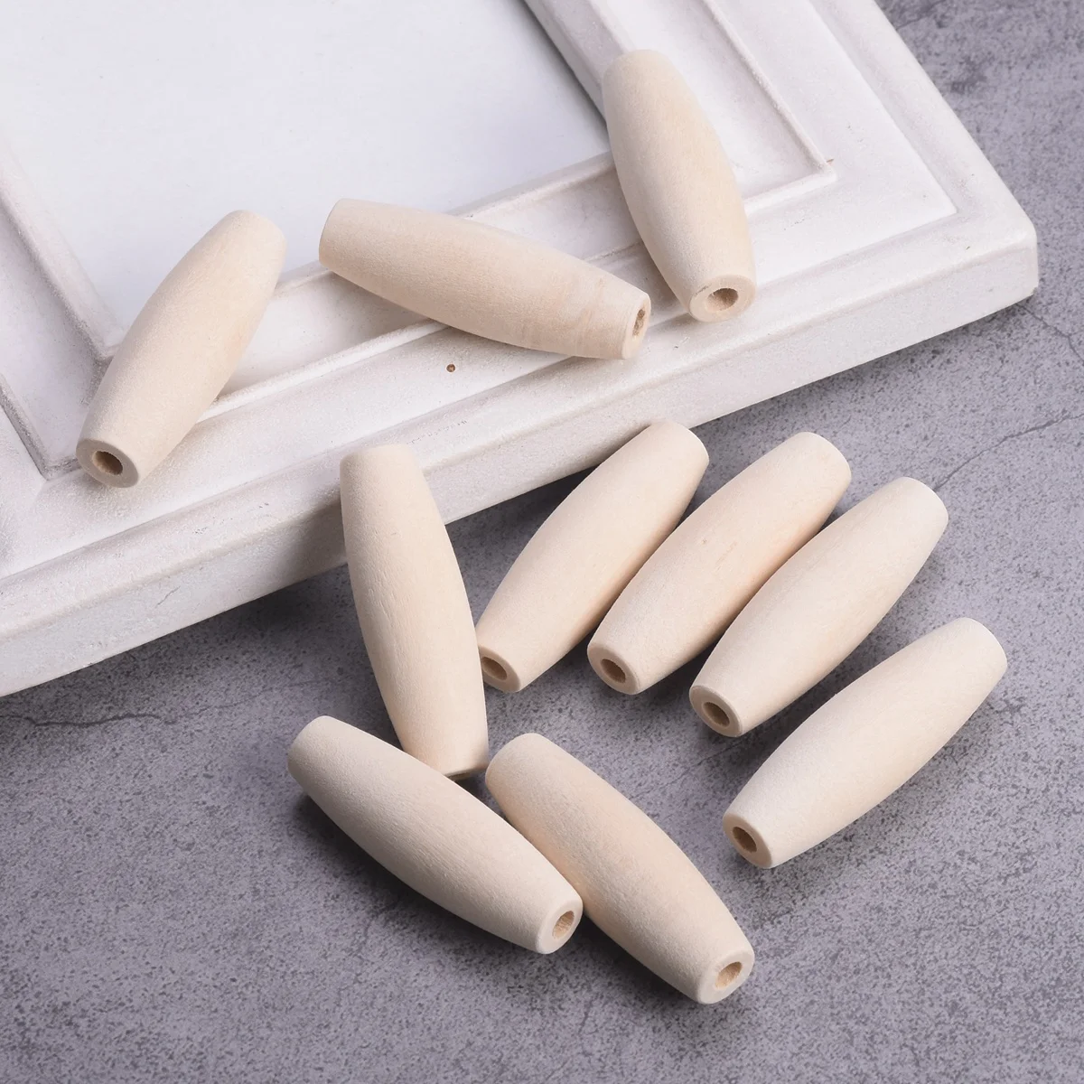 5pcs Long Oval Rugby Shape 15x45mm Natural Wood Loose Woodcraft Beads For DIY Handcraft Jewelry Making