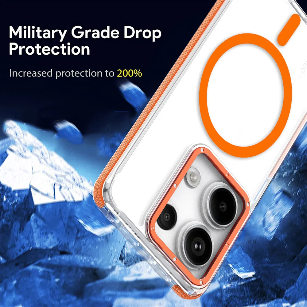 Original For Magsafe Clear Magnetic Phone Case for Xiaomi Redmi Note 13 Pro Plus Poco X6 Luxury Metal Lens Frame Anti-Slip Cover