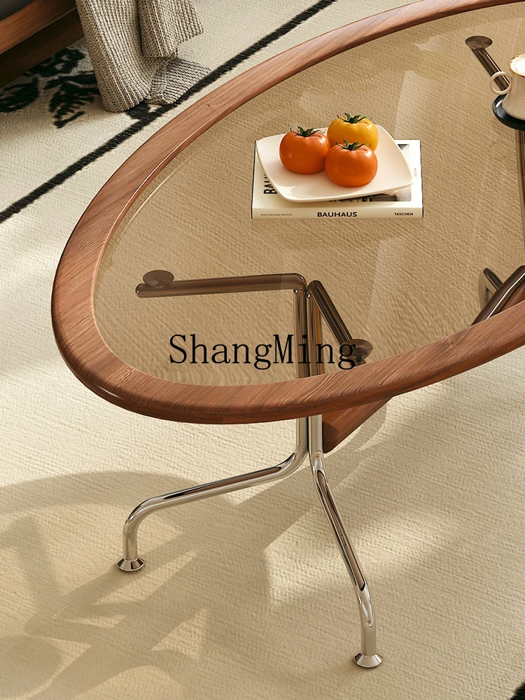 

FG household glass coffee table living room household small apartment retro medieval style oval edge table