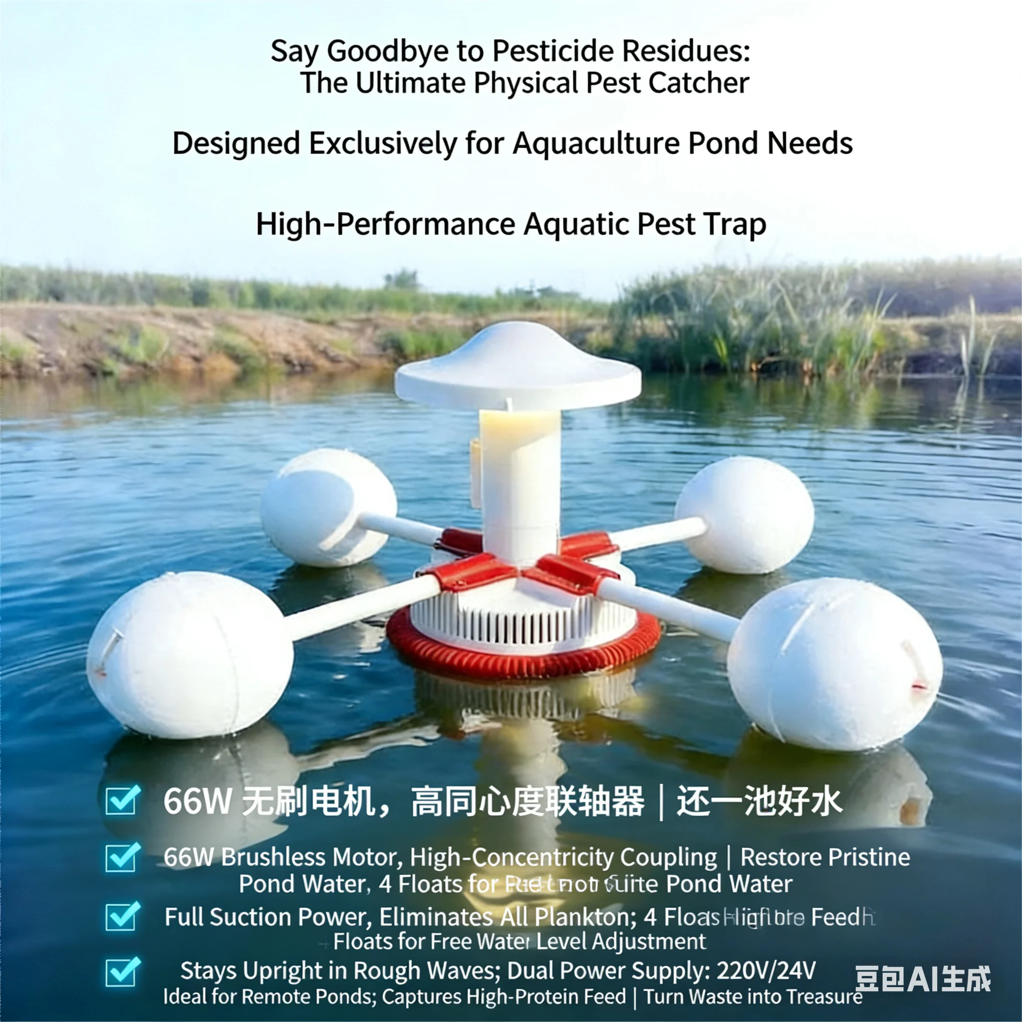 Fish Pond Special High-Efficiency Insect Trap - Insect Extermination Suction and Attraction Light for Aquaculture Collection