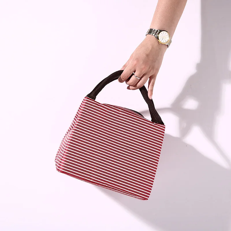Stripes Lunch Bag For Women Isothermal Bag Packaged Food Thermal Bags Thermo Pouch Kids Lunch Bag Refrigerator Bag