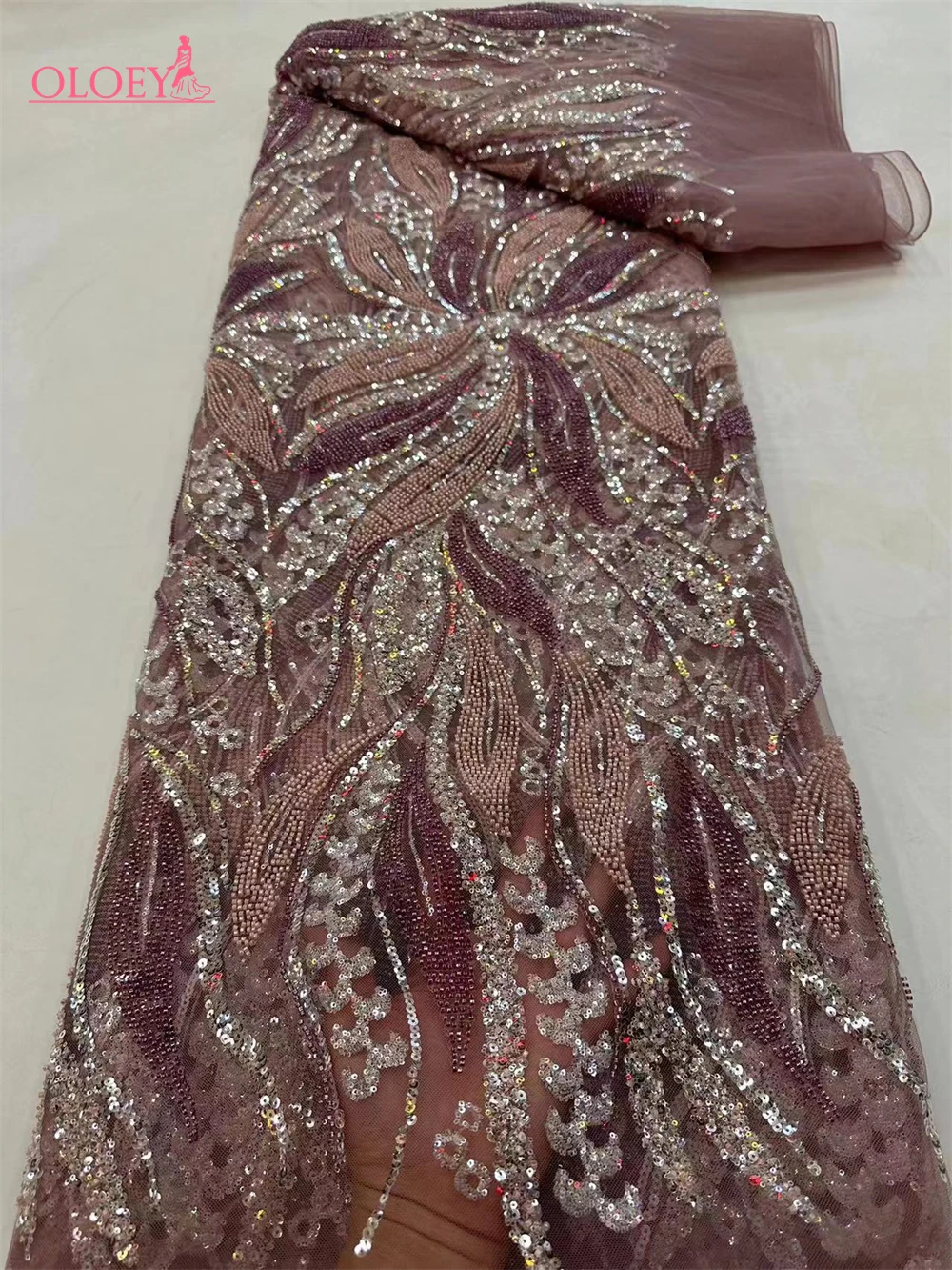 High-End Luxury French Embroidery Heavy Groom Lace Fabric Fashion African Nigerian With Sequin  Fabric For  Luxury Evening Dress