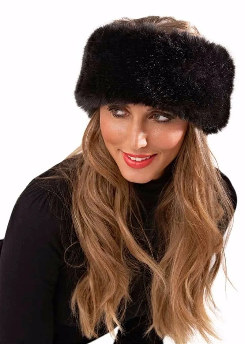 

Warm Winter Thick Furry Hairband Fluffy Imitation Faux Fur Caps Women Girls Fur Headband Hat Winter Outdoor Earwarmer Ski Hats