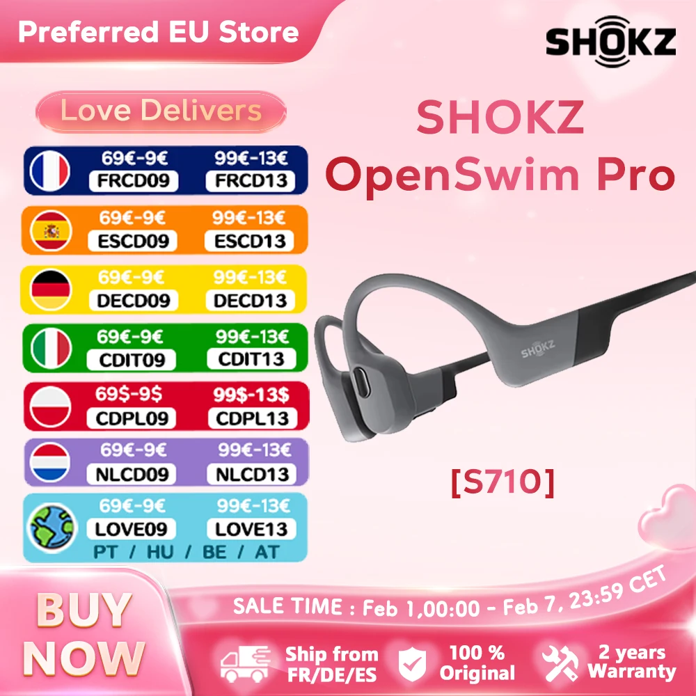 SHOKZ OpenSwim Pro os son sport casque sans fil écouteurs Bluetooth 5.4 IP68 étanche suppression du bruit Micros 9 heures