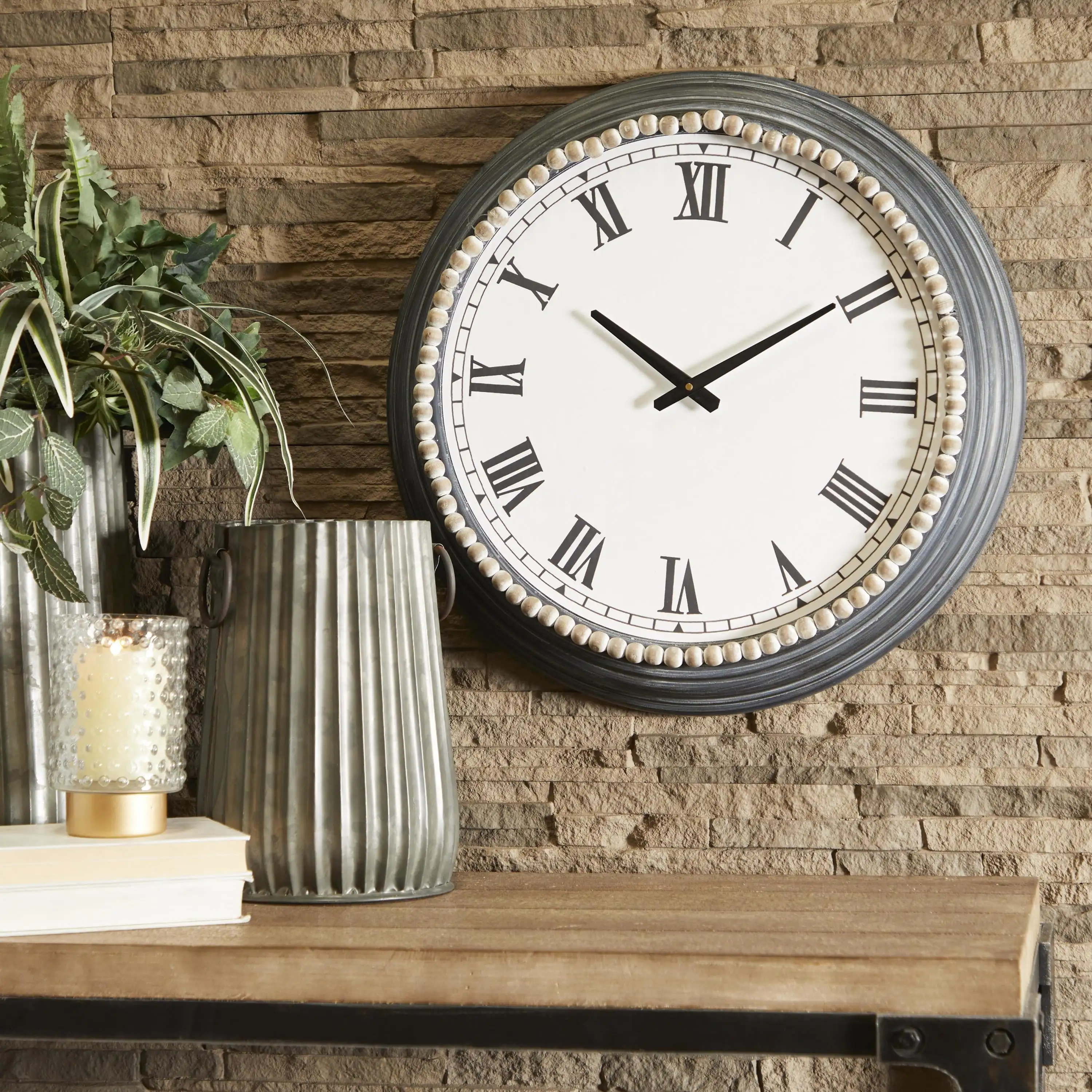 

23 White Metal Wall Clock with Beaded Accents