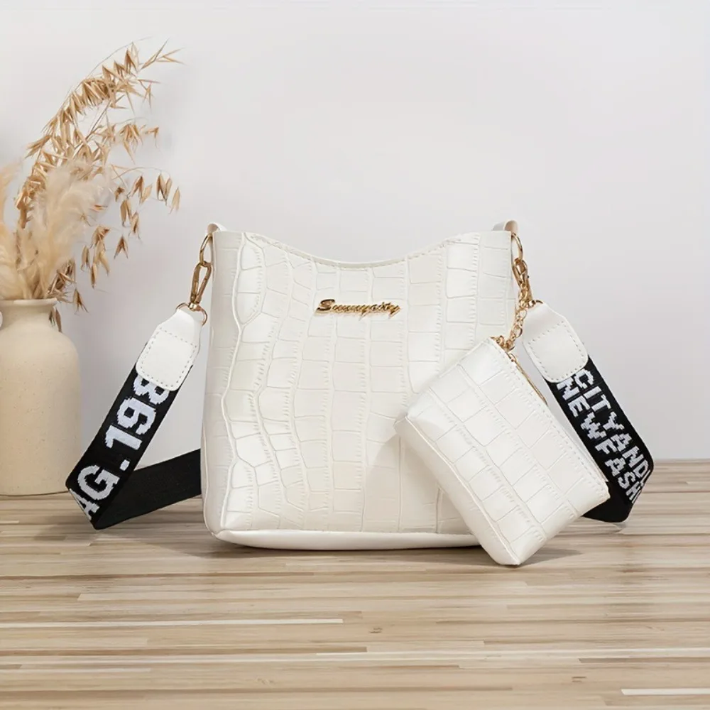 2PCS High Quality PU Leather Women Single Shoulder Bag Crocodile Large Capacity Crossbody Bag Handbag Daily Use