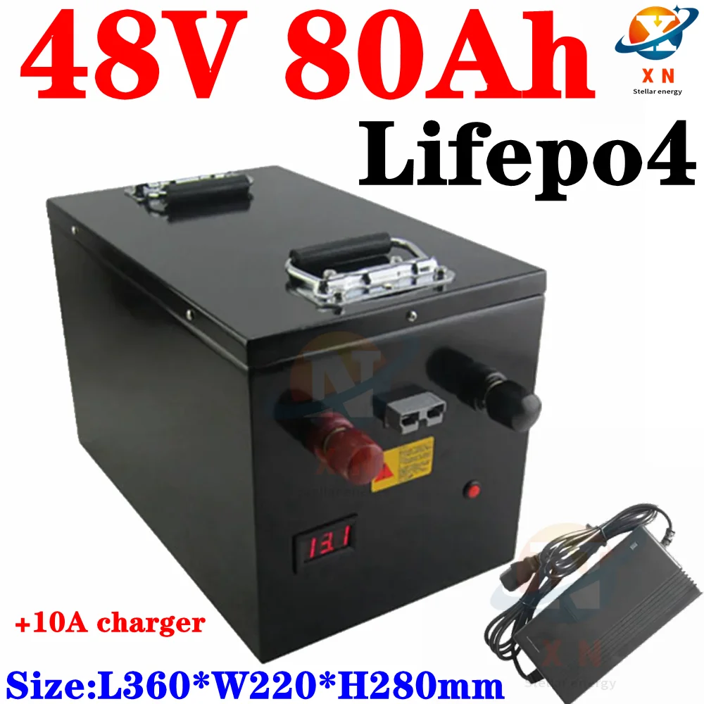 

48V 80Ah Lifepo4 lithium battery Lithium iron phosphate with BMS for 6000w 4000w Scooter bike golf cart RV bike +10A charger