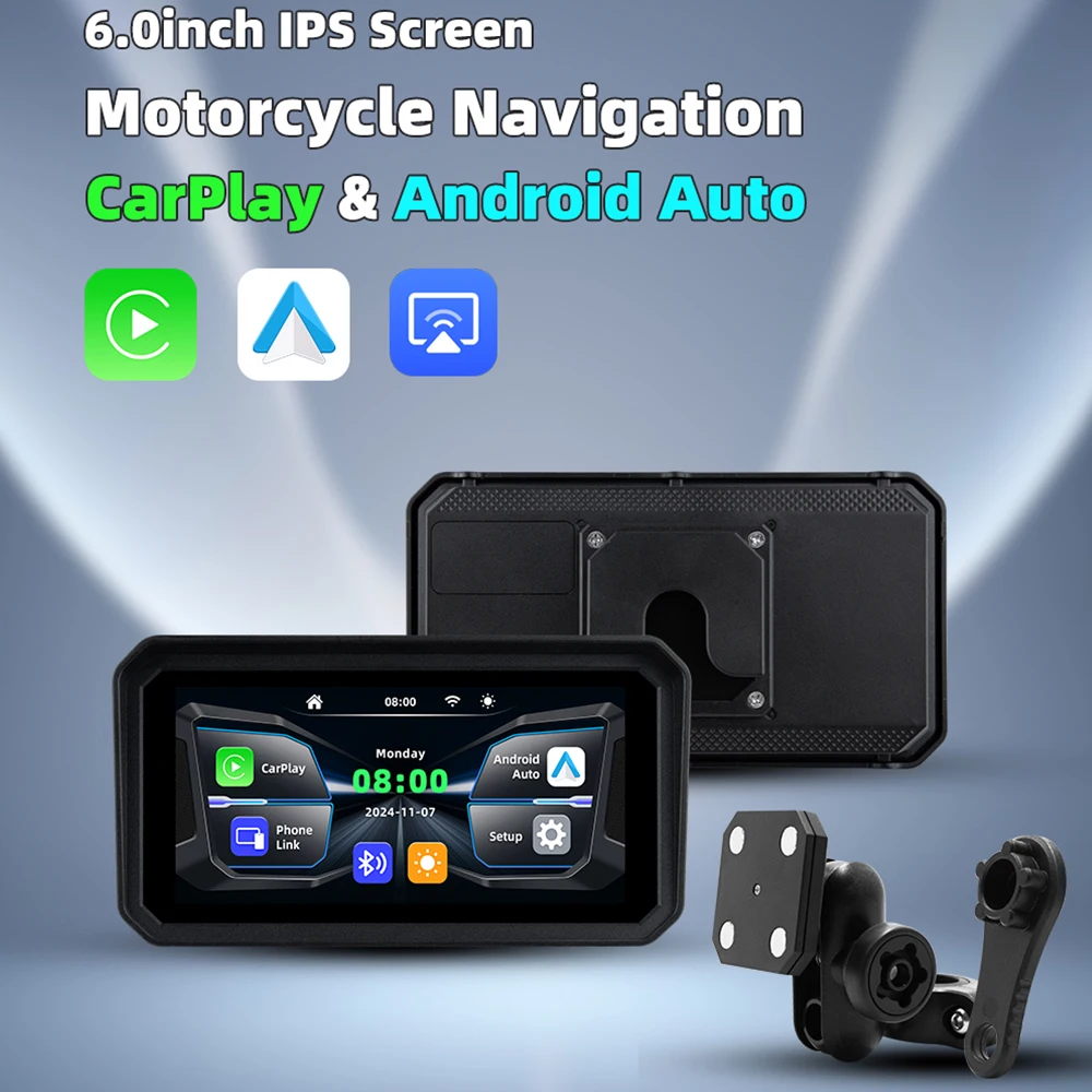 EKIY 6.0 بوصة لوحة قيادة رقمية محمولة للدراجات النارية نظام تحديد المواقع والملاحة شاشة عرض لاسلكية CarPlay Moto Android Auto