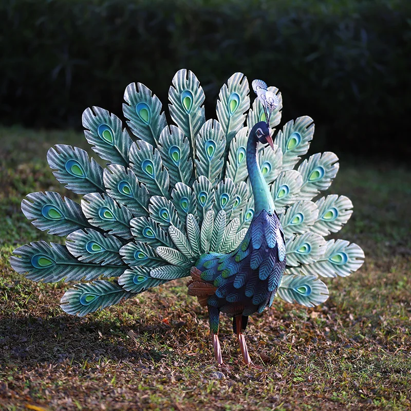 Hand Painting Metal Peacock Garden Decoration Large Luxury Decorative Statue of Animals